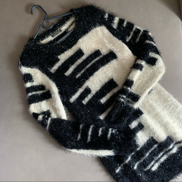 Black and White Fuzzy Sweater - Picture 1 of 5